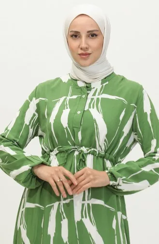 Viscose Brush Pattern Gathered Dress 81869-03 Green 81869-03