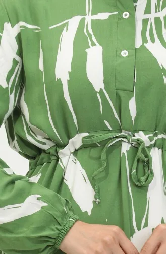 Viscose Brush Pattern Gathered Dress 81869-03 Green 81869-03