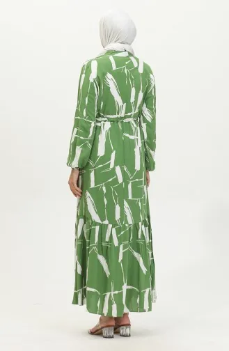 Viscose Brush Pattern Gathered Dress 81869-03 Green 81869-03