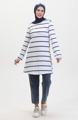 Çizgili Penye Tunik 8724-01 Lacivert Beyaz