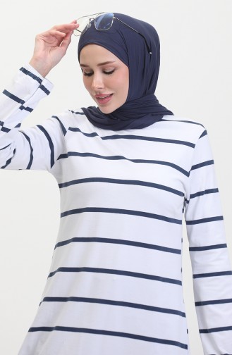 Çizgili Penye Tunik 8724-01 Lacivert Beyaz
