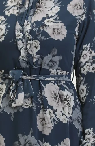 Jurk Van Chiffon Met Rozenmotief En Riem 81832-04 Marineblauw 81832-04