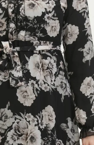 Robe Mousseline A Motifs Et Ceinturée 81832-01 Noir 81832-01