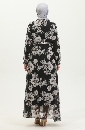 Robe Mousseline A Motifs Et Ceinturée 81832-01 Noir 81832-01