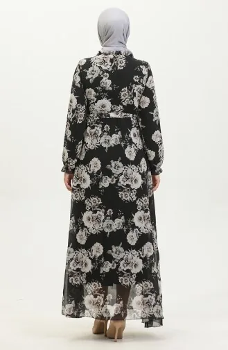 Robe Mousseline A Motifs Et Ceinturée 81832-01 Noir 81832-01