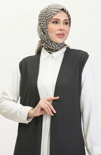 صديري طويل بتصميم سادة 8726-04 لون فحمي 8726-04