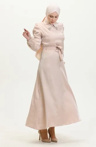 فستان كتان لامع 81857-03 بيج 81857-03