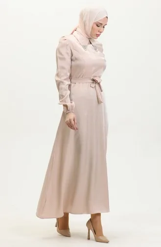 فستان كتان لامع 81857-03 بيج 81857-03