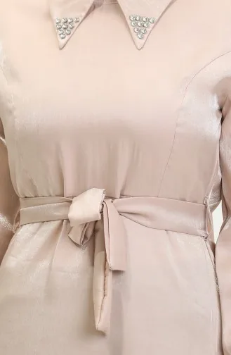 فستان كتان لامع 81857-03 بيج 81857-03