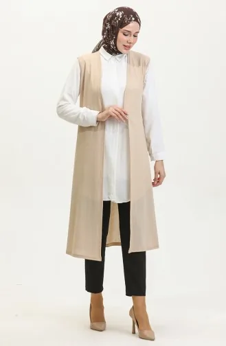 Plain Flowy Long Vest 8726-02 Beige 8726-02
