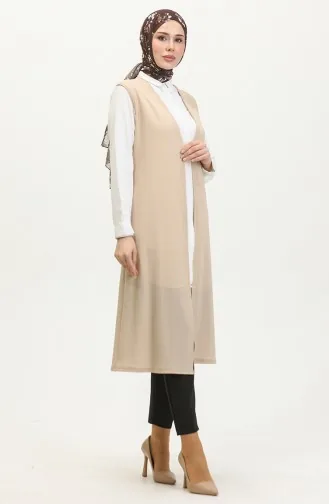 Plain Flowy Long Vest 8726-02 Beige 8726-02