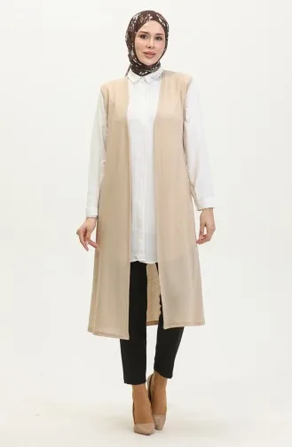 Plain Flowy Long Vest 8726-02 Beige 8726-02