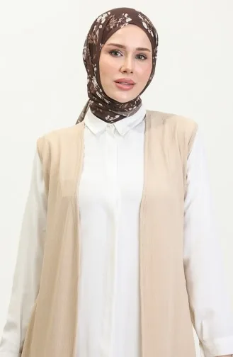Plain Flowy Long Vest 8726-02 Beige 8726-02