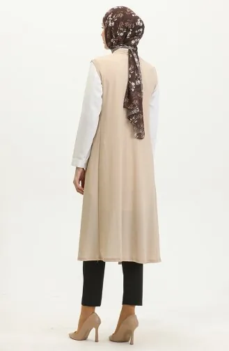 Plain Flowy Long Vest 8726-02 Beige 8726-02
