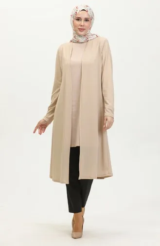 كارديجان طويل بتصميم سادة 8727-02 لون بيج 8727-02