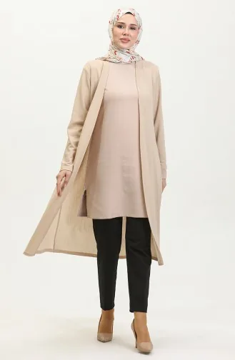 كارديجان طويل بتصميم سادة 8727-02 لون بيج 8727-02