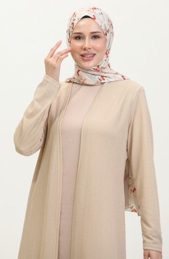 Sade Dökümlü Uzun Hırka 8727-02 Bej