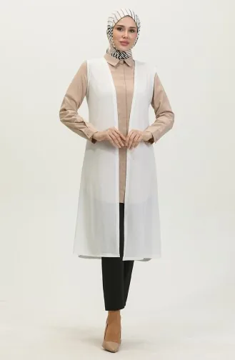 Schlichte Fließende Lange Weste 8726-06 Weiß 8726-06