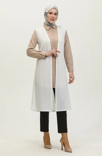 Schlichte Fließende Lange Weste 8726-06 Weiß 8726-06