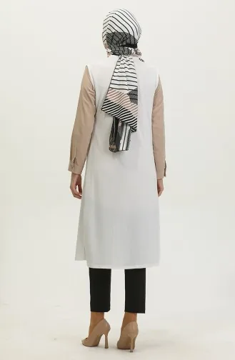 Schlichte Fließende Lange Weste 8726-06 Weiß 8726-06