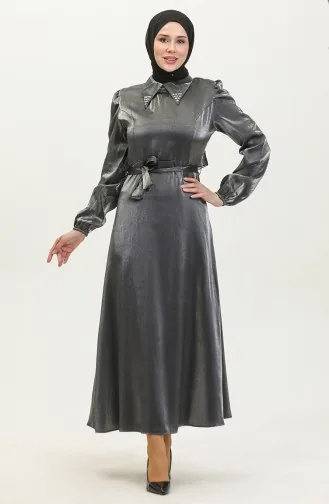 Lurex Linnen Jurk Met Riem 81857-02 Gerookt 81857-02