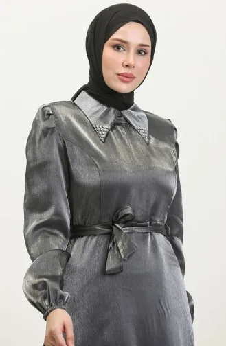 Lurex Linnen Jurk Met Riem 81857-02 Gerookt 81857-02