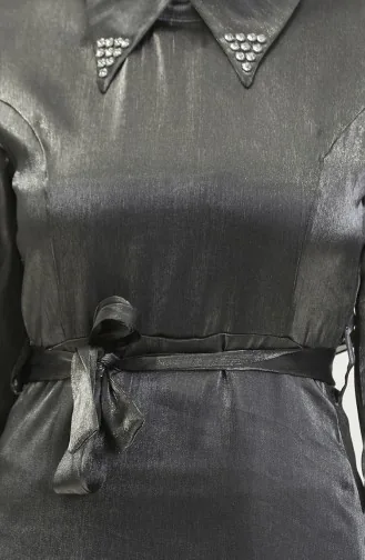 Lurex Linnen Jurk Met Riem 81857-02 Gerookt 81857-02