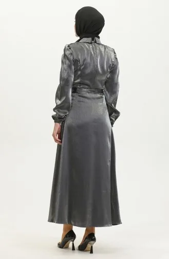 Lurex Linnen Jurk Met Riem 81857-02 Gerookt 81857-02