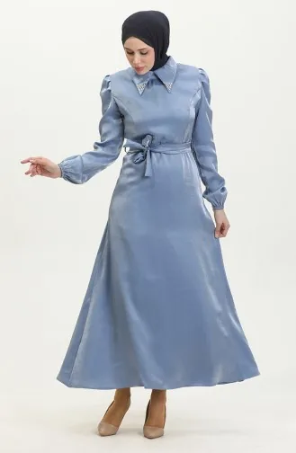 Lurex Linnen Jurk Met Riem 81857-04 Indigo 81857-04