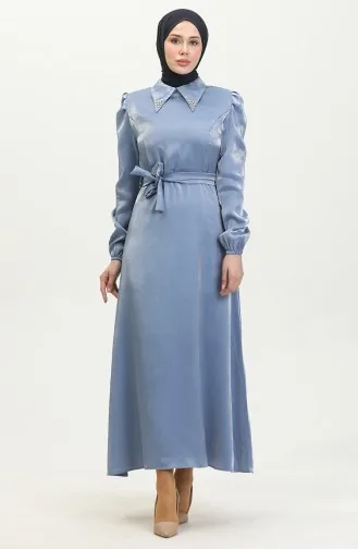 Lurex Linnen Jurk Met Riem 81857-04 Indigo 81857-04