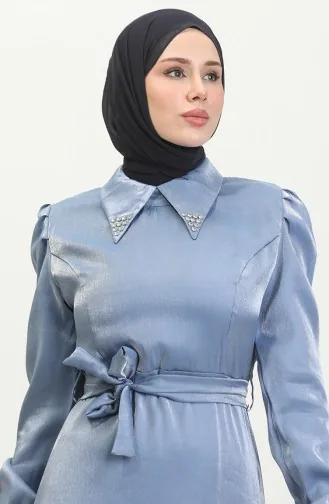 Lurex Linnen Jurk Met Riem 81857-04 Indigo 81857-04