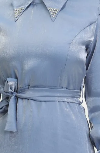 Lurex Linnen Jurk Met Riem 81857-04 Indigo 81857-04