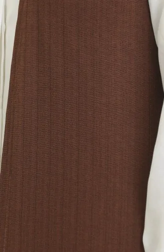 Sade Dökümlü Uzun Yelek 8726-05 Kahverengi