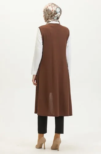 Sade Dökümlü Uzun Yelek 8726-05 Kahverengi