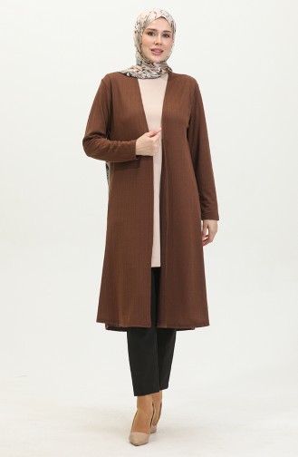 Plain Flowy Long Cardigan 8727-05 Brown 8727-05