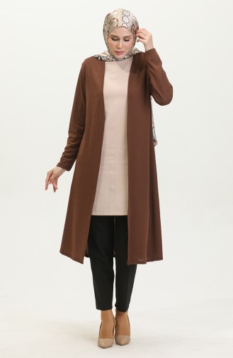 Plain Flowy Long Cardigan 8727-05 Brown 8727-05