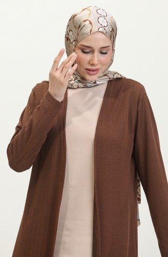Plain Flowy Long Cardigan 8727-05 Brown 8727-05