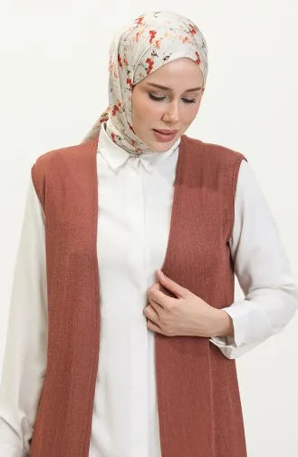 Sade Dökümlü Uzun Yelek 8726-03 Koyu Kiremit