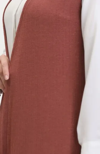 Sade Dökümlü Uzun Yelek 8726-03 Koyu Kiremit