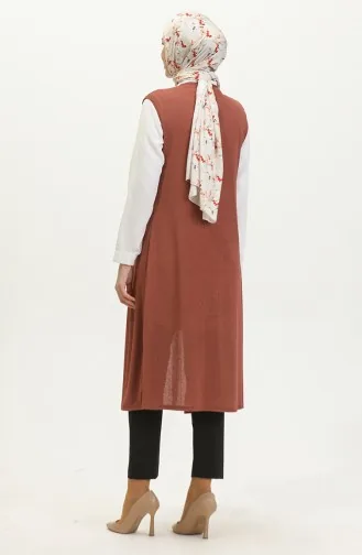 Sade Dökümlü Uzun Yelek 8726-03 Koyu Kiremit