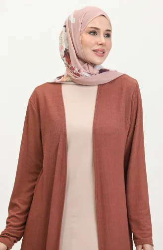 Sade Dökümlü Uzun Hırka 8727-03 Koyu Kiremit