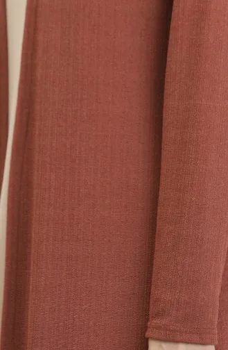 Sade Dökümlü Uzun Hırka 8727-03 Koyu Kiremit