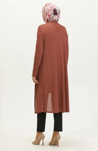 Sade Dökümlü Uzun Hırka 8727-03 Koyu Kiremit