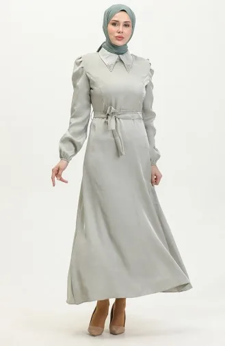 فستان كتان لامع 81857-06 أخضر مينت 81857-06