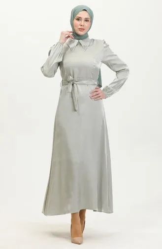 فستان كتان لامع 81857-06 أخضر مينت 81857-06