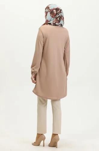 Plain Flowy Tunic With Elastic Sleeve End 8721-03 Powder 8721-03