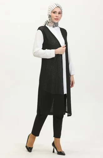 Schlichte Fließende Lange Weste 8726-01 Schwarz 8726-01