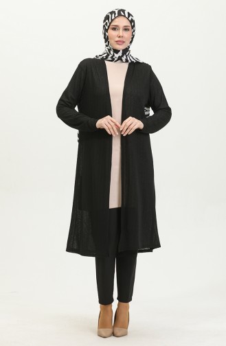 Plain Flowy Long Cardigan 8727-01 Black 8727-01