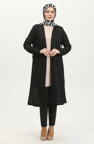 Schlichter Fließender Langer Cardigan 8727-01 Schwarz 8727-01