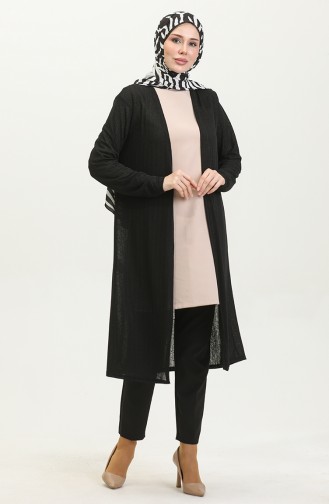 Plain Flowy Long Cardigan 8727-01 Black 8727-01
